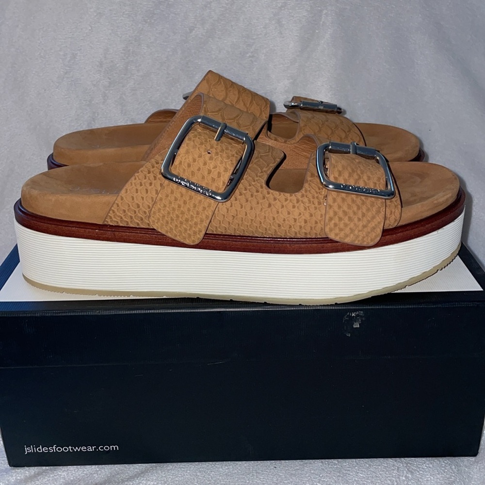 NWT J/SLIDES BOWIE Tan Embossed Leather Sandal - Picture 6 of 12